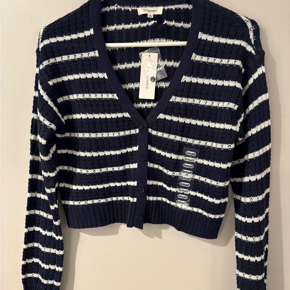 NWT No Comment Navy and White Striped Women's Cardigan